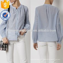 Blusa de algodão listrado azul voile fabricação atacado moda feminina vestuário (ta4053b)